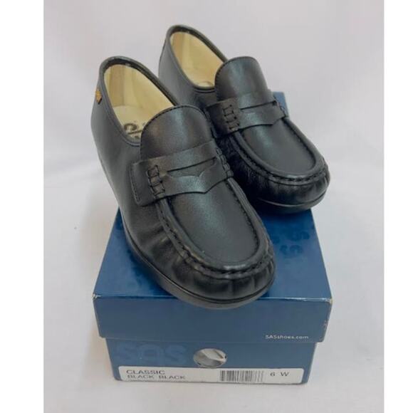 NWB! SAS Womens Classic Slip On Comfort Loafer Black 6 W - Wide (C) - Picture 2 of 9
